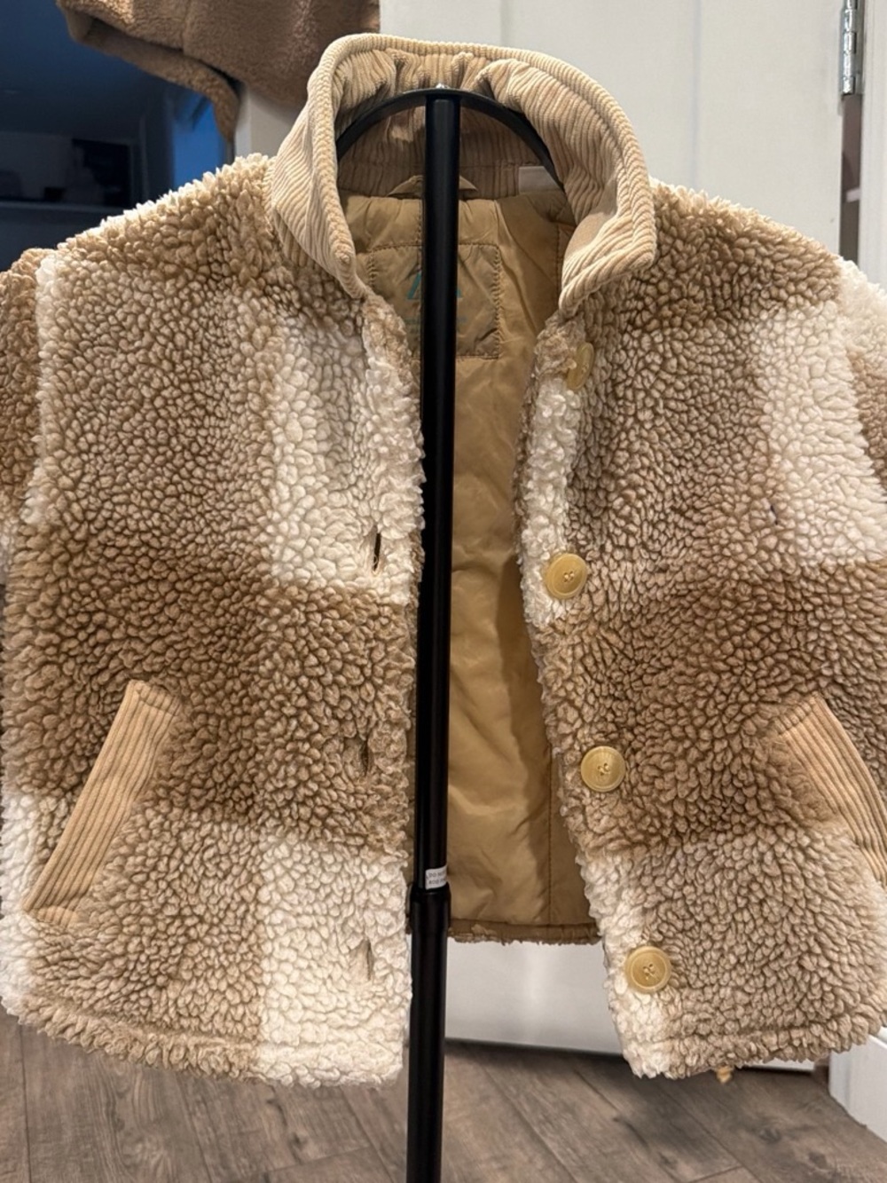 Zara Kids Sherpa Button Jacket in Tan & Cream